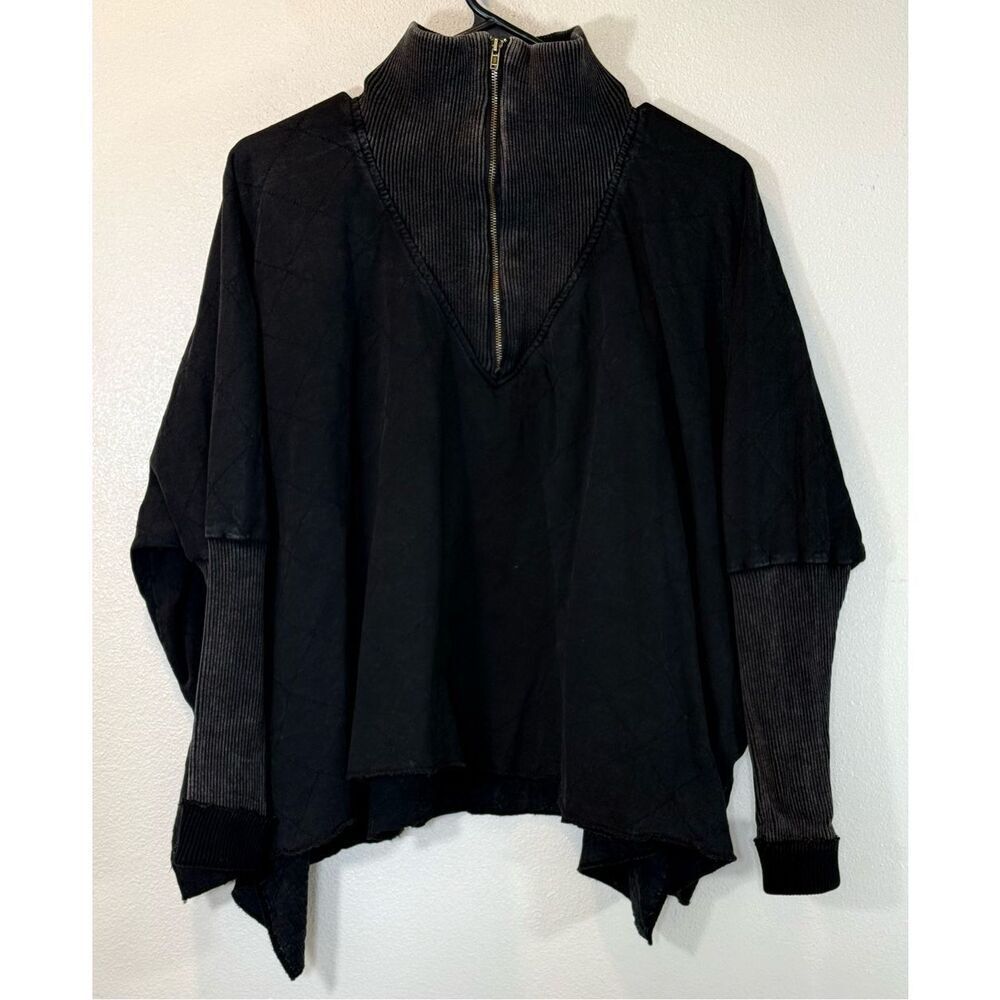 Bohme Long Sleeve Quarter Zip Quilted Black Pullover Sweater Women's Small